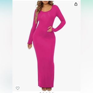 Womens Long Sleeve Bodycon Scoop Neck Maxi Dress Casual Long Dress